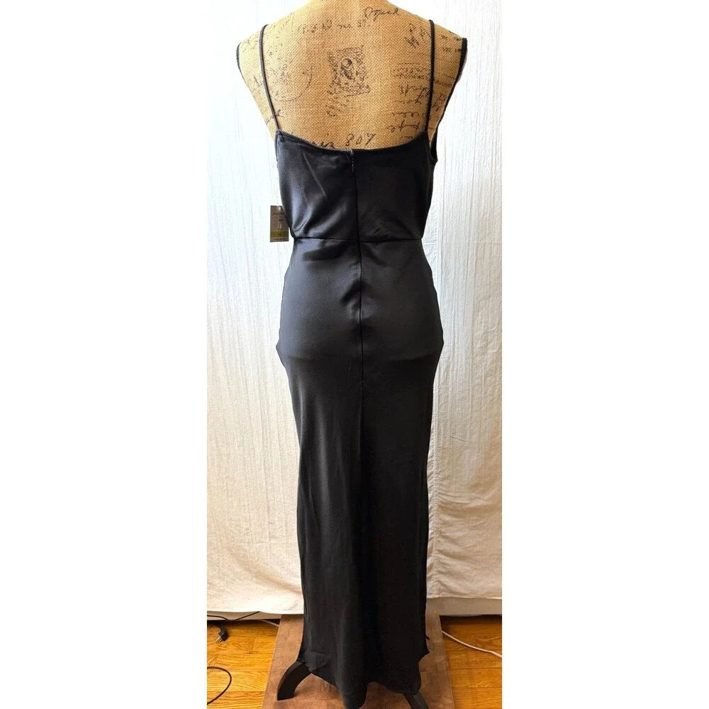 Taylor Black Formal Evening Dress Satin Open Back Maxi Gown Women's Size 4 NWT